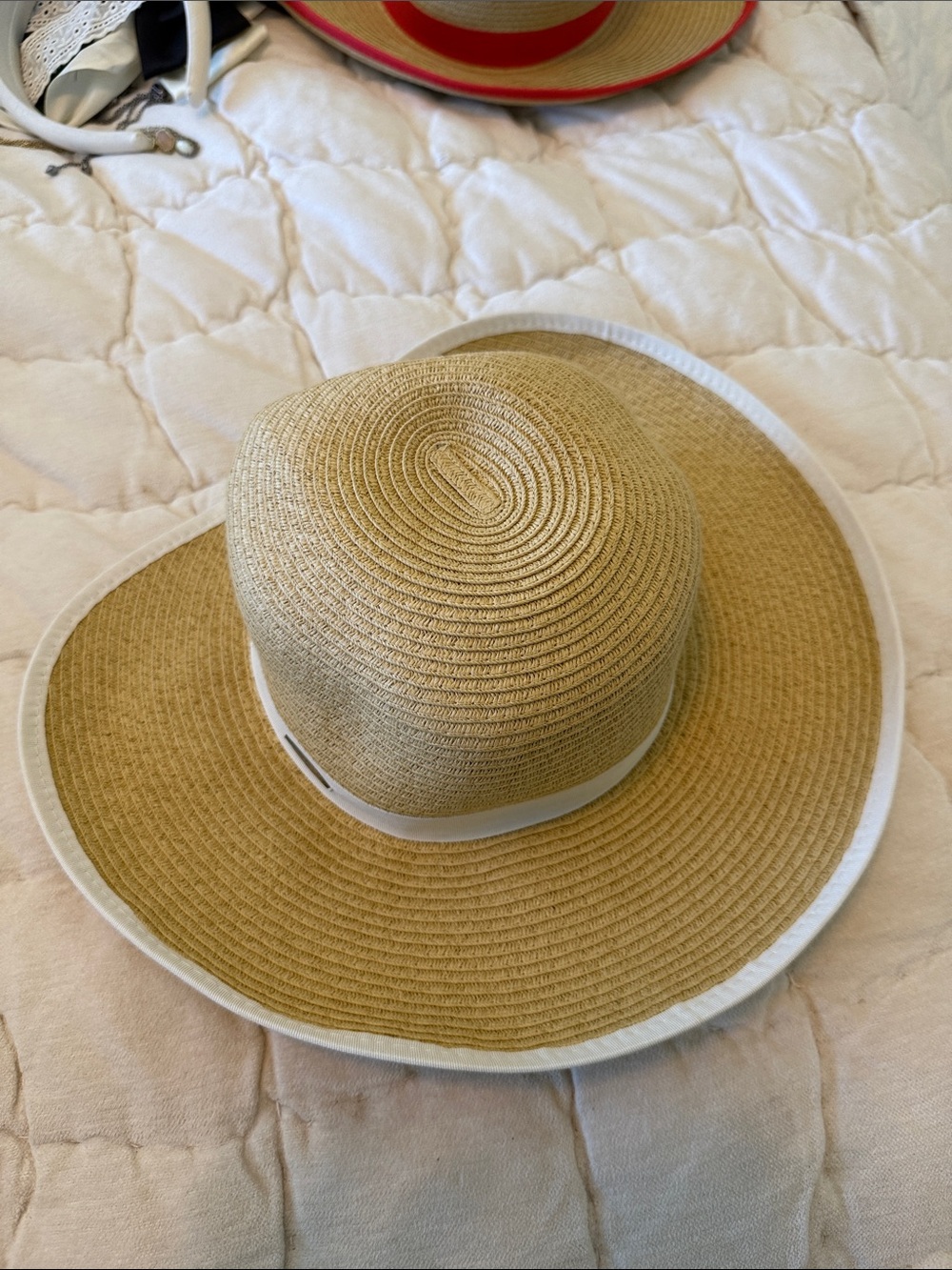 Panama Jack Straw Wide Brim Sun Hat with White Trim